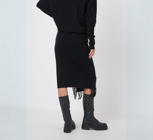 Repeat Cashmere - Pull On Wool Cashmere Skirt in Black