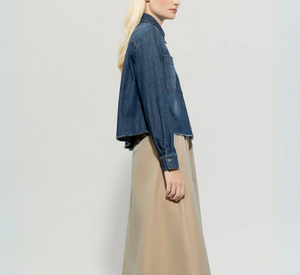 LUISA CERANO - Cropped Denim Raw Hem Blouse in Denim Blue