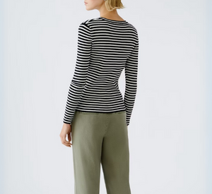 OUI - Ribbed Stripe Long Sleeve Top in Black/White