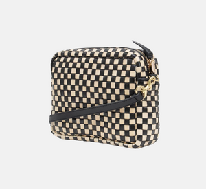 Clare V - Midi Sac 2 Tone Checkered Woven Crossbody Bag in Black and Cream