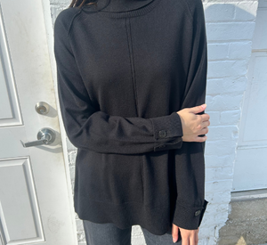 Atelier - Split Neck Tunic Turtleneck Sweater in Black