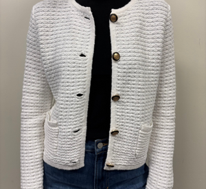 ELLIOTT LAUREN - Button Front Textured Cardigan in White