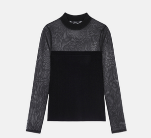 Rails - Winona Long Sleeve Knit Top with Mesh in Black