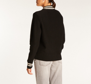 Maison Montagut - Rabia Zip Baseball Cardigan in Black and Ecru