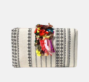 Simitri - Sahara Pinata Clutch with Sequin Closure in Black and Neutral