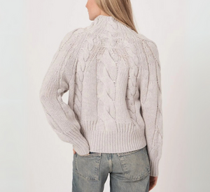 Repeat - Cashmere Cable Mock Neck Sweater in Snow