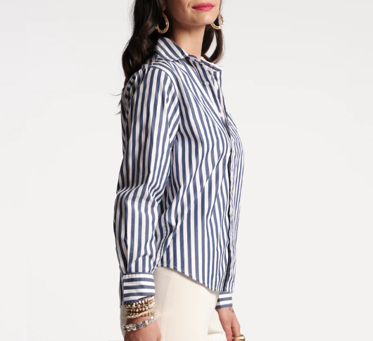 Frances Valentine - Perfect Button Down Stripe Shirt in Navy/White