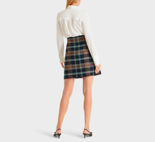 
            
                Load image into Gallery viewer, Marc Cain - Graphic Booster Sixties Style Plaid Skirt in Midnight Blue
            
        