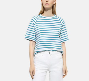 Luisa Cerano - Short Sleeve Striped T-Shirt in Teal and White
