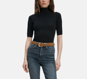 Veronica Beard - Short Sleeve Mock Neck Knit Sweater in Navy
