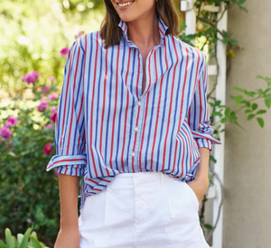 FRANK & EILEEN - Relaxed Button-Up with Stripes in Blue, Red, and Navy