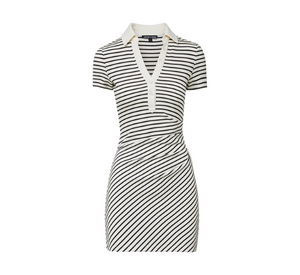 VERONICA BEARD - Striped Polo Dress in Black and Cream
