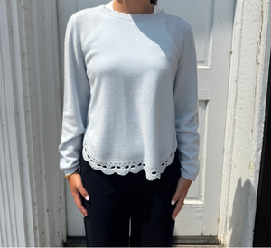 REPEAT - Cashmere Crochet Trim Sweater in Wave