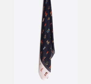 Vilagallo - Smile Scarf with Jungle Letters Print in Navy and Cream