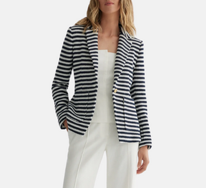 Iris - Notch Collar Jacket with Patch Pockets in Navy and Ivory