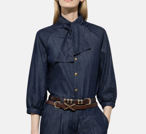 Luisa Cerano - Neck Tie Blouse in Denim Blue