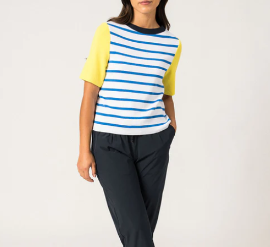 Saint James - Striped Top with Color-Block Sleeves in Royal Blue and White