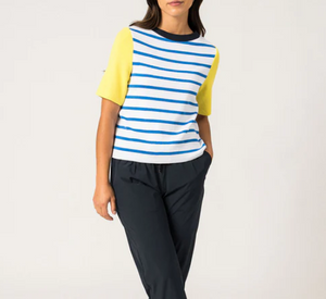 Saint James - Striped Top with Color-Block Sleeves in Royal Blue and White