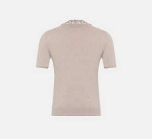 Theo - Nomia Knit Tee with Jewel Neckline in Ivory