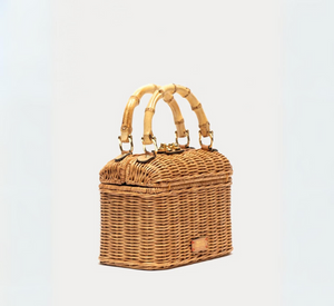 Frances Valentine - Hannah Lunchbox Wicker Toast Handbag in Natural