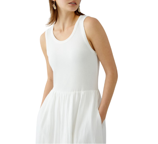 OUI - Cotton Rib Top with Woven Skirt Maxi Dress in Cloud Dancer
