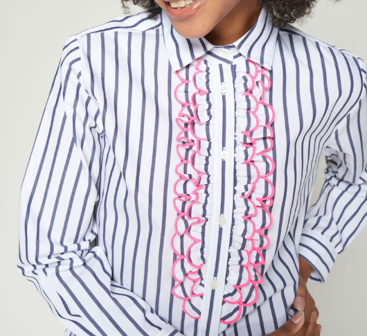 Vilagallo - Striped Ruffle Blouse in Navy and White