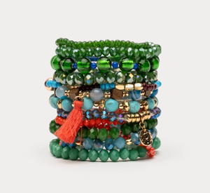 FRANCES VALENTINE - Marigot Beaded Bracelet Stack in Greens and Blues