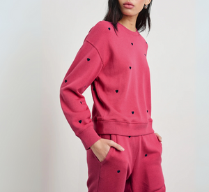 RAILS - RAMONA Sweatshirt with Embroidered Hearts in Pink Midnight