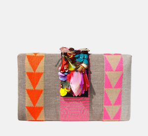 Simitri - Desert Pinata Clutch with Sequin Closure in Sand, Pink, and Orange