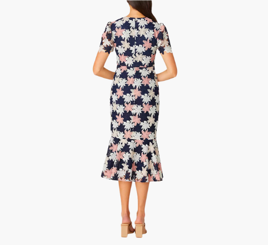 Shoshanna - Thompson Floral Midi-Dress in Navy/Ivory/Blush