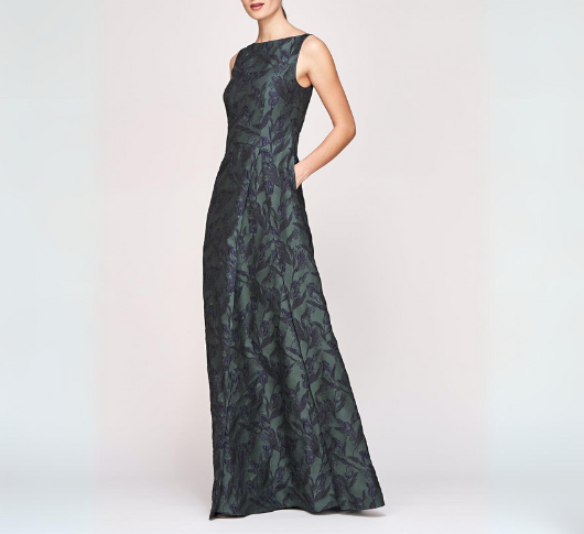 Kay Unger - Caitlin Sleeveless Jacquard Tulip Print in Emerald