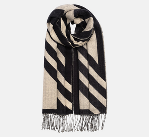 Echo - Geometric & Diagonal Stripe Wrap in Beige & Black