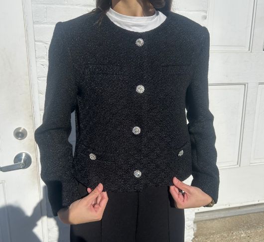 Drew - Emillia Short Tweed jacket With Jewel Buttons in Black