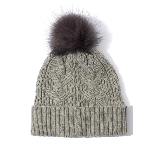 Echo - Loopy Cable Pom Hat in Silver