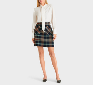 Marc Cain - Graphic Booster Sixties Style Plaid Skirt in Midnight Blue
