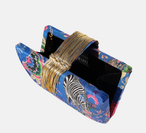 Simitri - Safari Mixed Metallic Fringe Clutch in Blue Multi