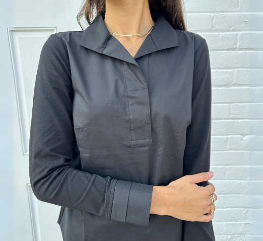 Hinson Wu - Ainsley Mixed Fabric Henley Blouse in Black