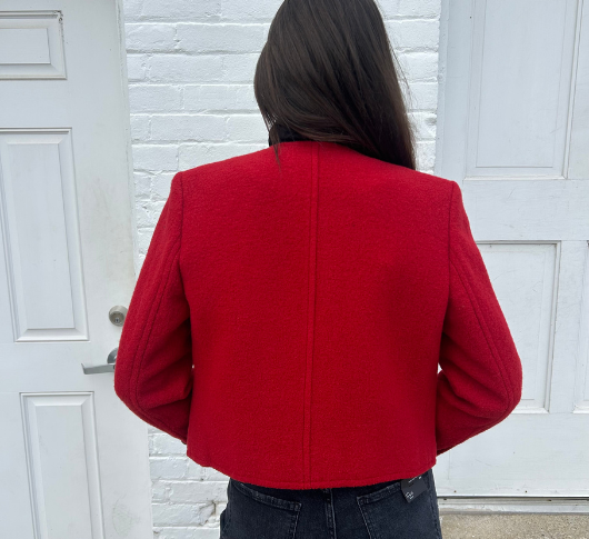 Veronica Beard - Leslie Wool Blend Collarless Jacket in Crimson