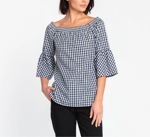 
            
                Load image into Gallery viewer, Hinson Wu - Lena Off Shoulder Mini Gingham Top in Navy/White
            
        