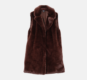 Echo - Faux Fur Mink Long Vest in Chocolate