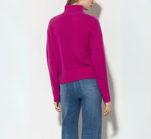 Luisa Cerano - Long Sleeve Wool-Cashmere Blend Mock Neck Sweater in Ultra Pink