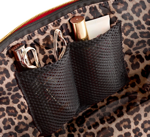 
            
                Load image into Gallery viewer, Kusshi - Leather Signature Makeup Bag in Red/Leopard
            
        