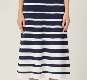 Shoshanna - Casey Short Sleeve Ribbed Striped Dress in Navy and Ivory