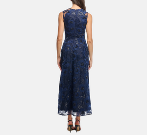 Shoshanna - Elliot Sleeveless V-Neck Dress with Sequin and Lace in Navy