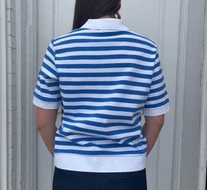 SAINT JAMES - Carola Striped Polo Sweater in Royal Blue and White