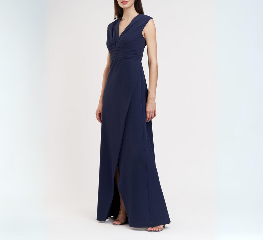 Kay Unger - Melora Sleeveless V-neck Faux Wrap Dress in Midnight