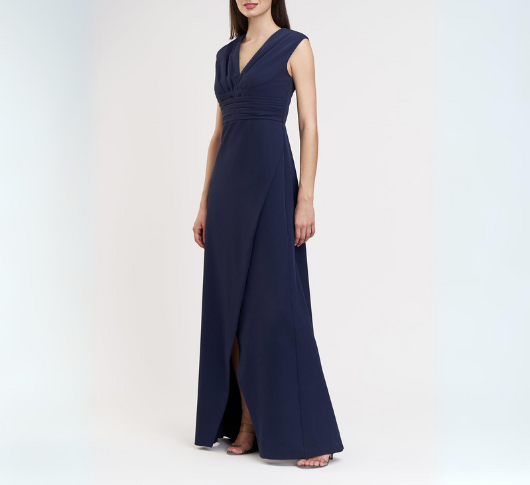 Kay Unger - Melora Sleeveless V-neck Faux Wrap Dress in Midnight Kay Unger - Melora Sleeveless V-neck Faux Wrap Dress in Midnight