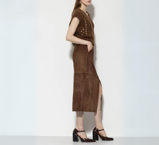 Luisa Cerano - Suede Pencil Skirt in Hazelnut