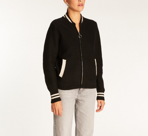 Maison Montagut - Rabia Zip Baseball Cardigan in Black and Ecru