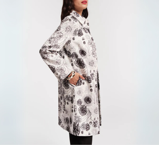 Frances Valentine - Scribble Flower Print Long Jacket in White and Black